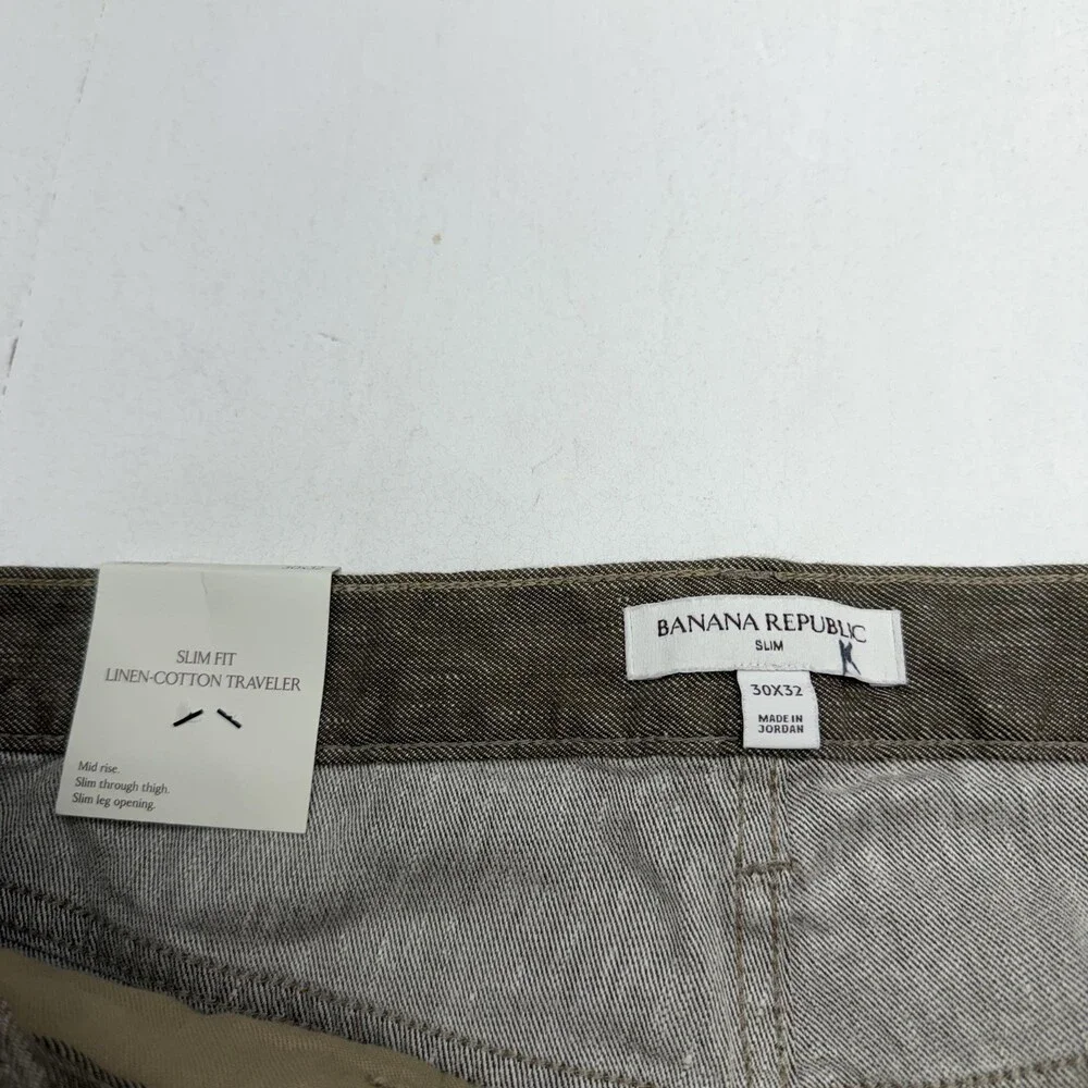 Banana Republic Linen-Cotton Traveler Pants Mens 30x32 Brown Slim Fit Tapered